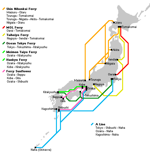 Lange afstand Ferry Routes in Japan